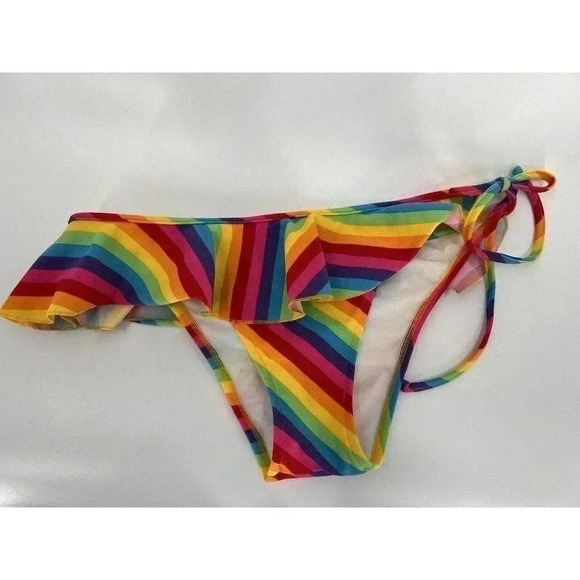 Salinas Bikini Bottom Rainbow Ruffle Side Tie Size Large Brazil Excellent UC - Picture 8 of 10